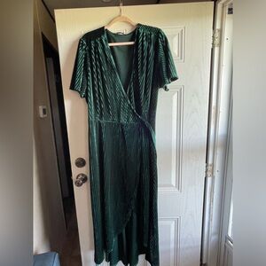 Simplee Plus Flutter Sleeve Tie Side Wrap Velvet Dress